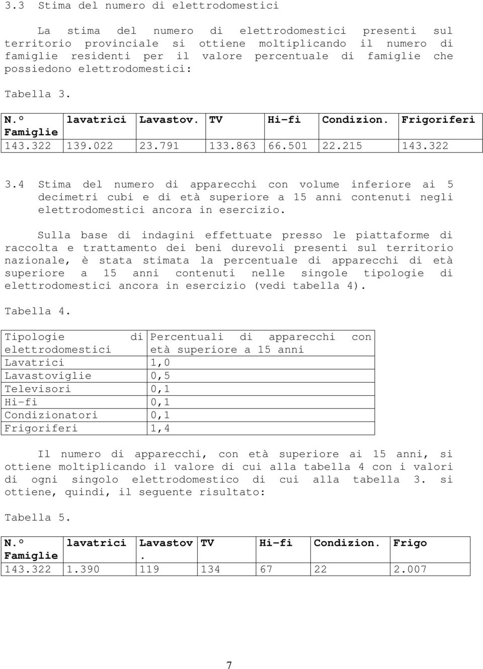 4 Stima del numero di apparecchi con volume inferiore ai 5 decimetri cubi e di età superiore a 15 anni contenuti negli elettrodomestici ancora in esercizio.