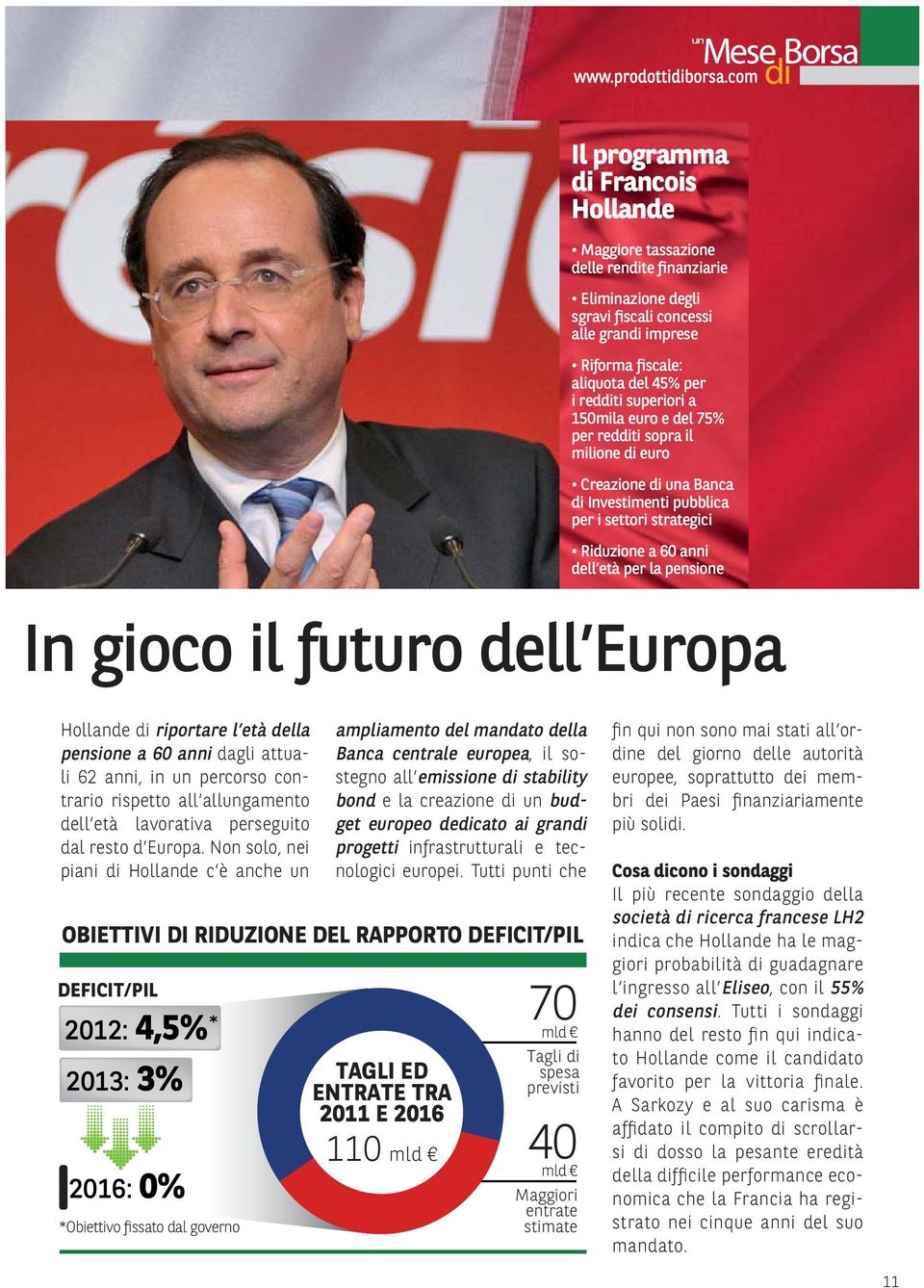 il futuro dell Europa Hollande di riportare l età della pensione a 60 anni dagli attuali 62 anni, in un percorso contrario rispetto all allungamento dell età lavorativa perseguito dal resto d Europa.