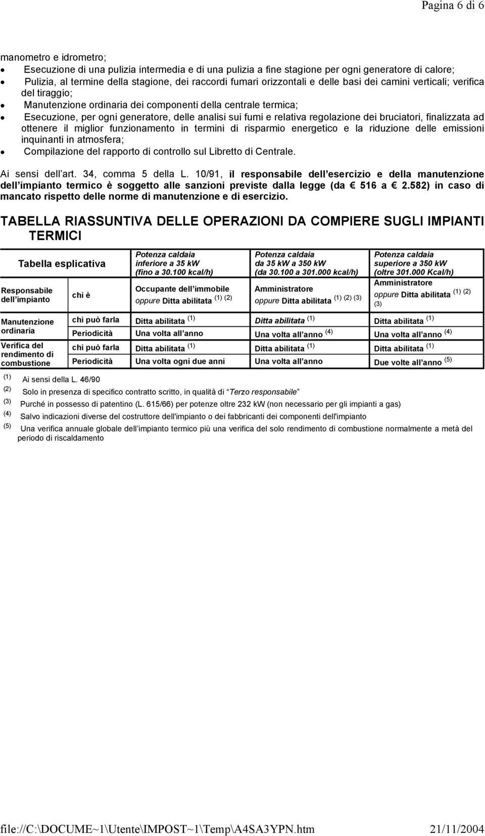 regolazione dei bruciatori, finalizzata ad ottenere il miglior funzionamento in termini di risparmio energetico e la riduzione delle emissioni inquinanti in atmosfera; Compilazione del rapporto di