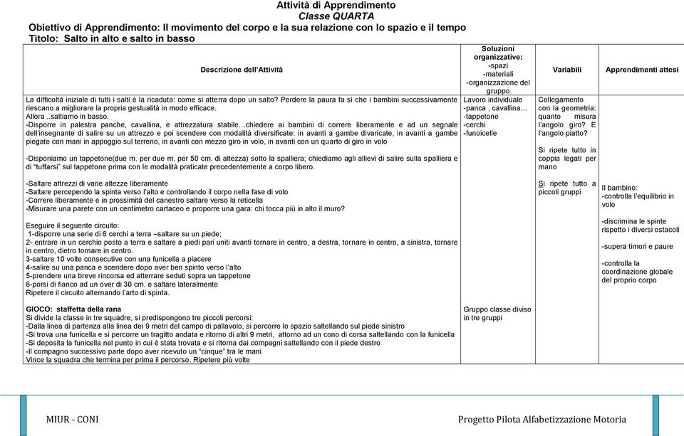 -Disporre in palestra panche, cavallina, e attrezzatura stabile chiedere ai bambini di correre liberamente e ad un segnale dell insegnante di salire su un attrezzo e poi scendere con modalità