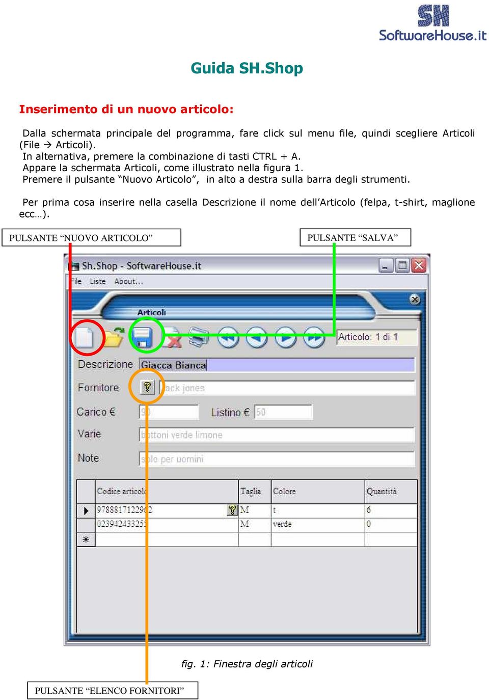 Articoli). In alternativa, premere la combinazione di tasti CTRL + A. Appare la schermata Articoli, come illustrato nella figura 1.