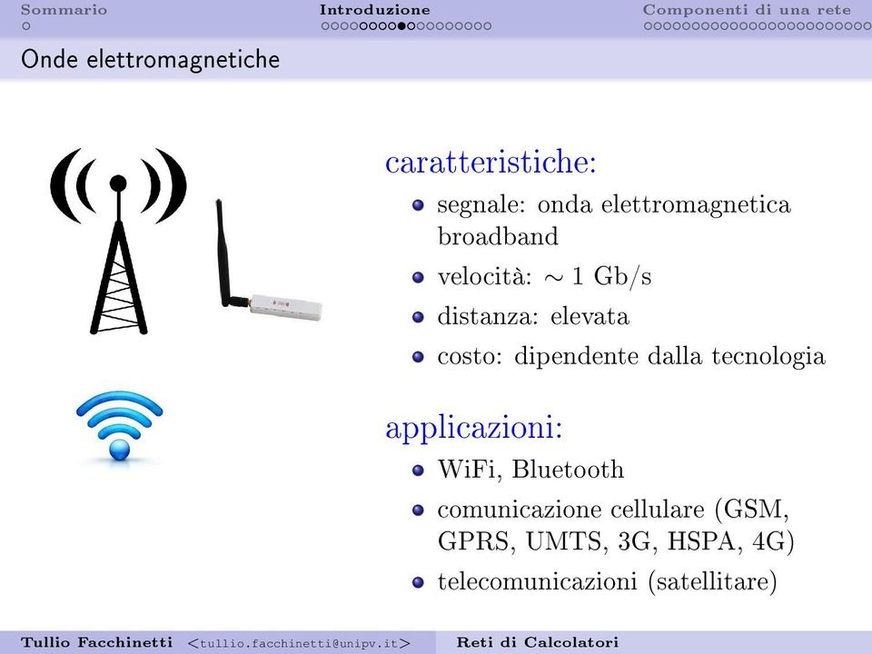 costo: dipendente dalla tecnologia applicazioni: WiFi, Bluetooth