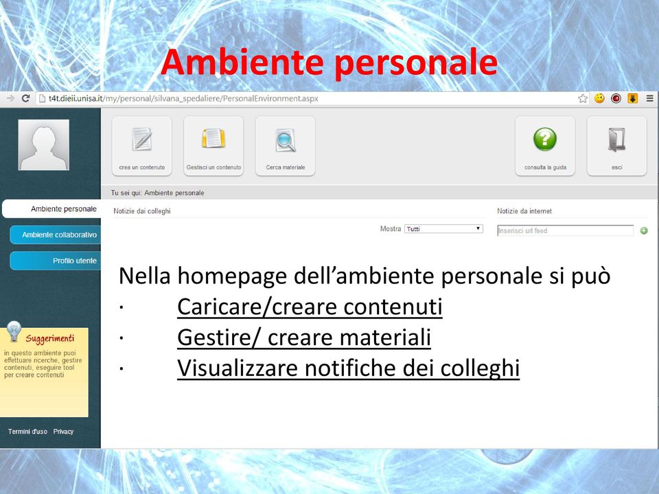 Caricare/creare contenuti Gestire/