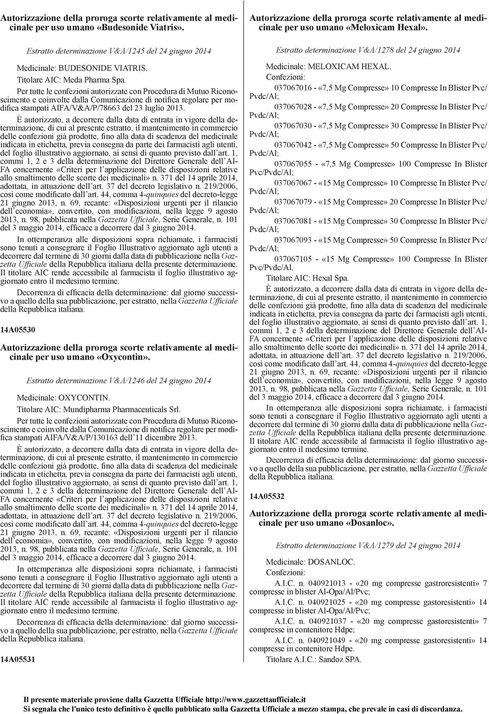 Per tutte le confezioni autorizzate con Procedura di Mutuo Riconoscimento e coinvolte dalla Comunicazione di notifica regolare per modifica stampati AIFA/V&A/P/78663 del 23 luglio 2013.