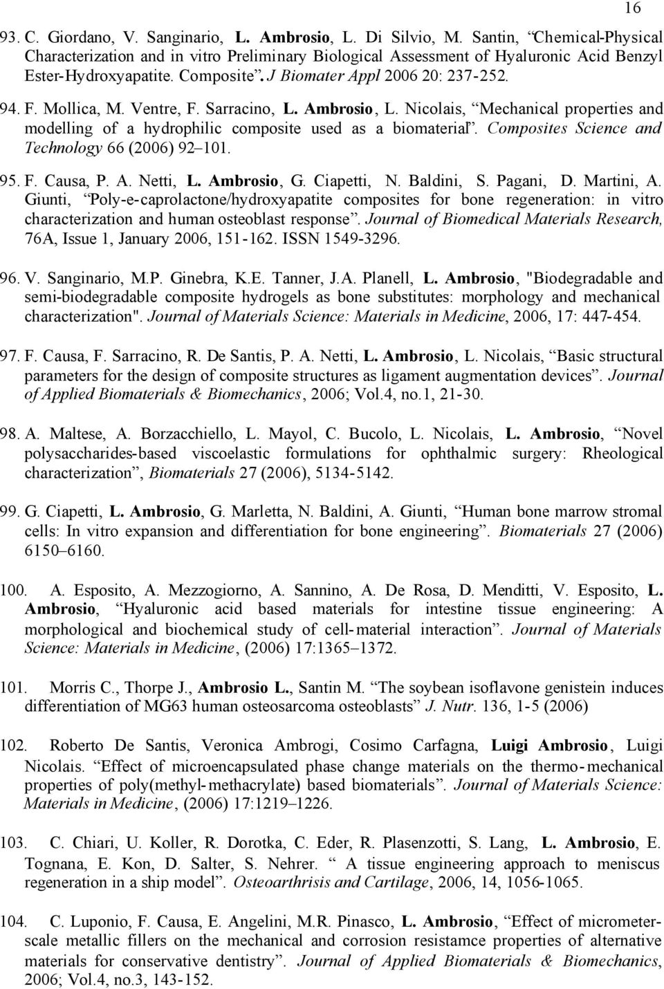 Composites Science and Technology 66 (2006) 92 101. 95. F. Causa, P. A. Netti, L. Ambrosio, G. Ciapetti, N. Baldini, S. Pagani, D. Martini, A.