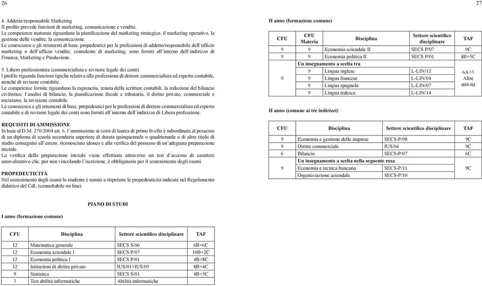 Le conoscenze e gli strumenti di base, propedeutici per le professioni di addetto/responsabile dell ufficio marketing o dell ufficio vendite, consulente di marketing, sono forniti all interno dell