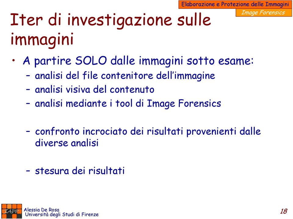 immagine analisi visiva del contenuto analisi mediante i tool di Image Forensics