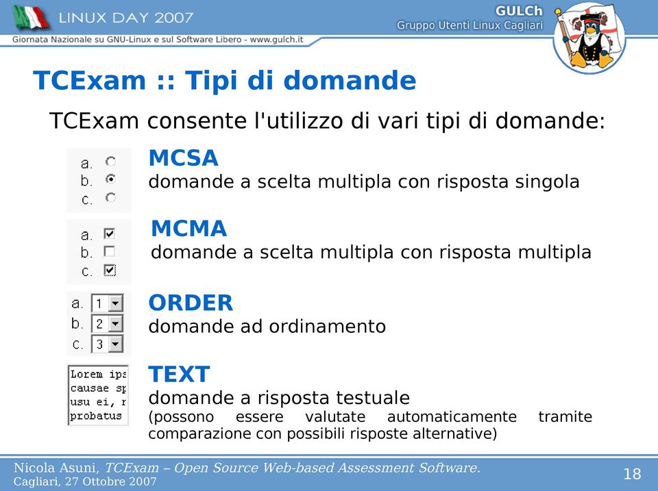 risposta multipla ORDER domande ad ordinamento L o TEXT domande a risposta testuale