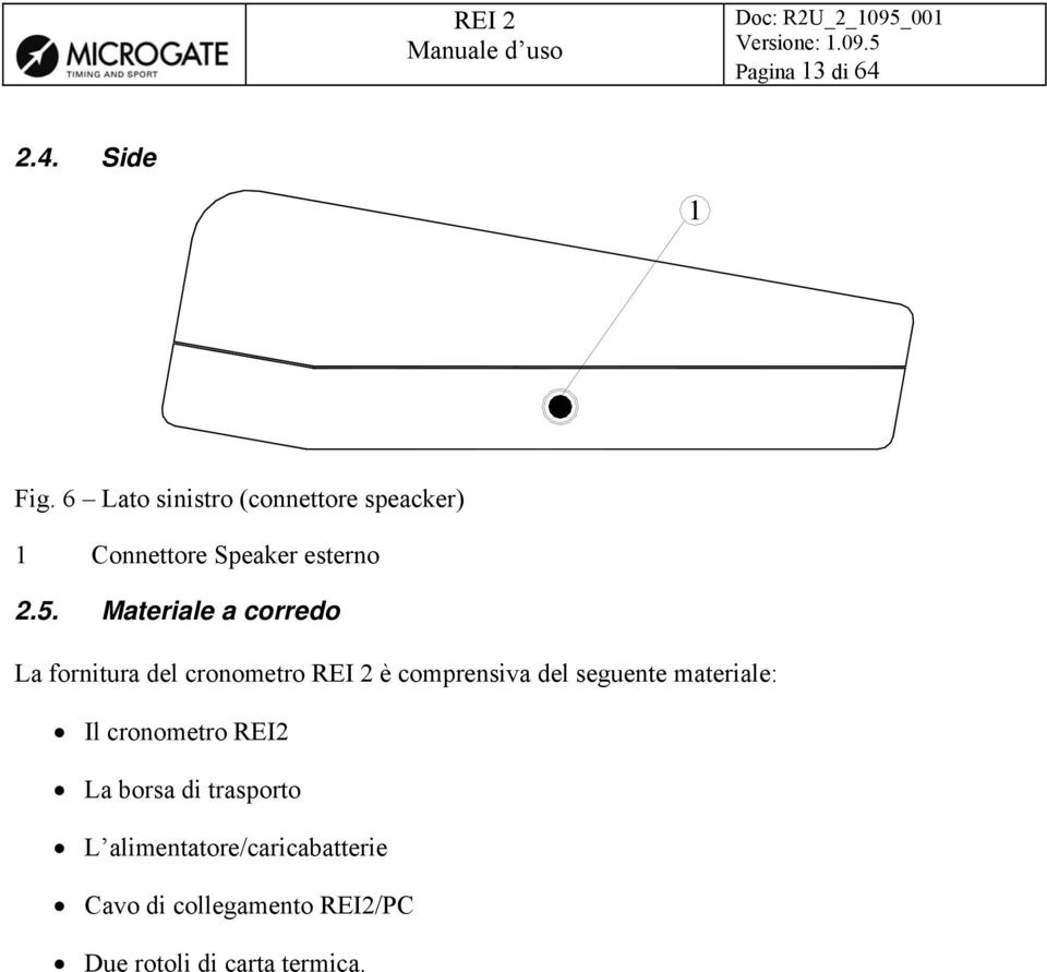 Materiale a corredo La fornitura del cronometro REI 2 è comprensiva del seguente