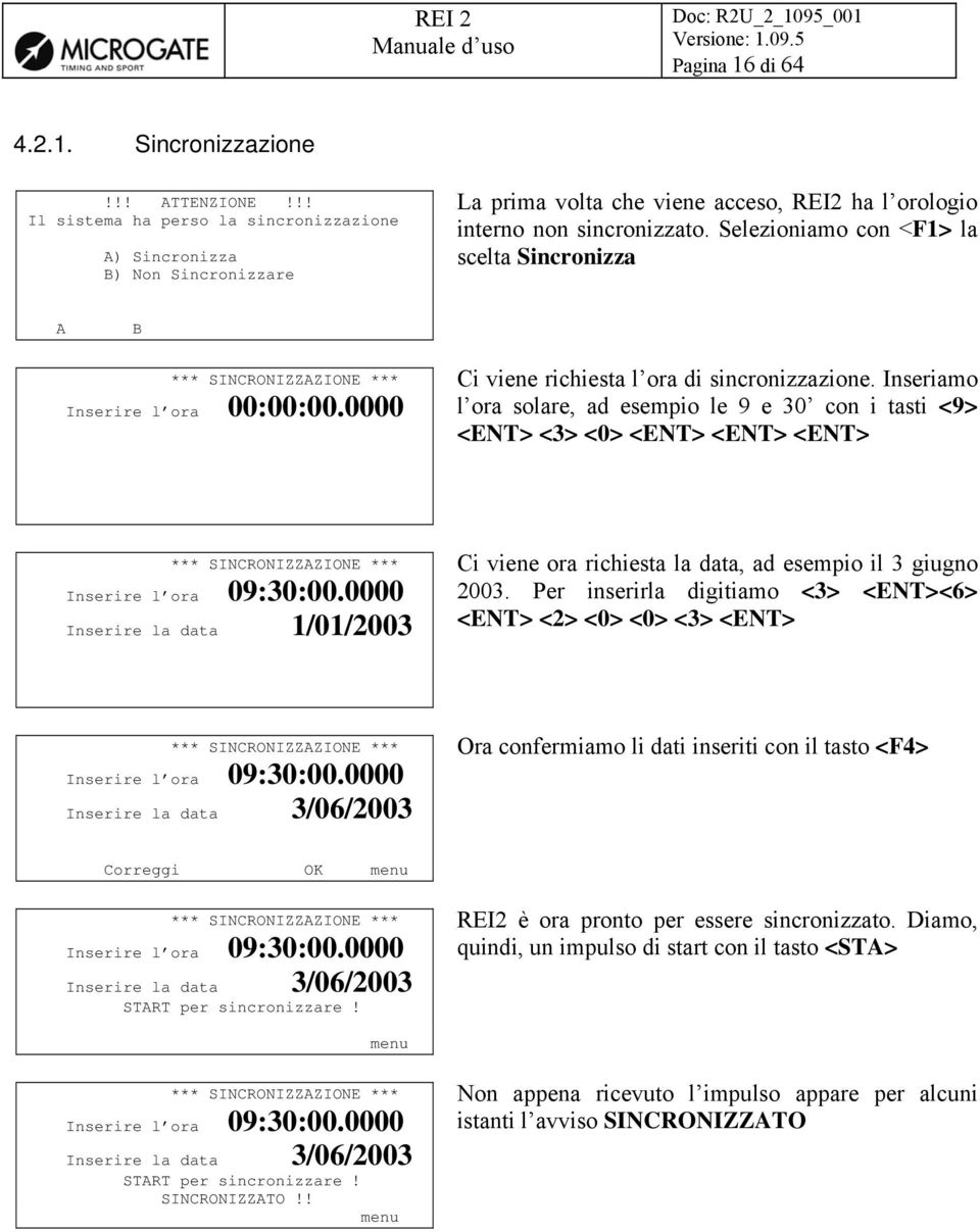 Selezioniamo con <F1> la scelta Sincronizza A B *** SINCRONIZZAZIONE *** Inserire l ora 00:00:00.0000 Ci viene richiesta l ora di sincronizzazione.