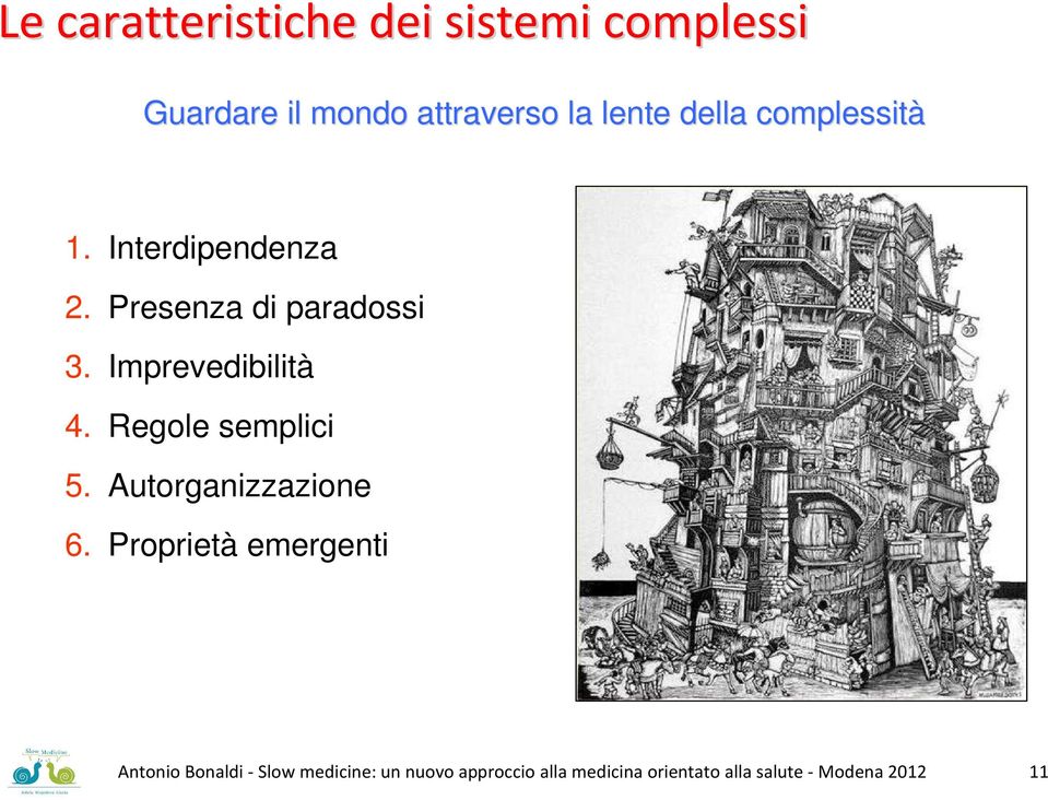 Imprevedibilità 4. Regole semplici 5. Autorganizzazione 6.