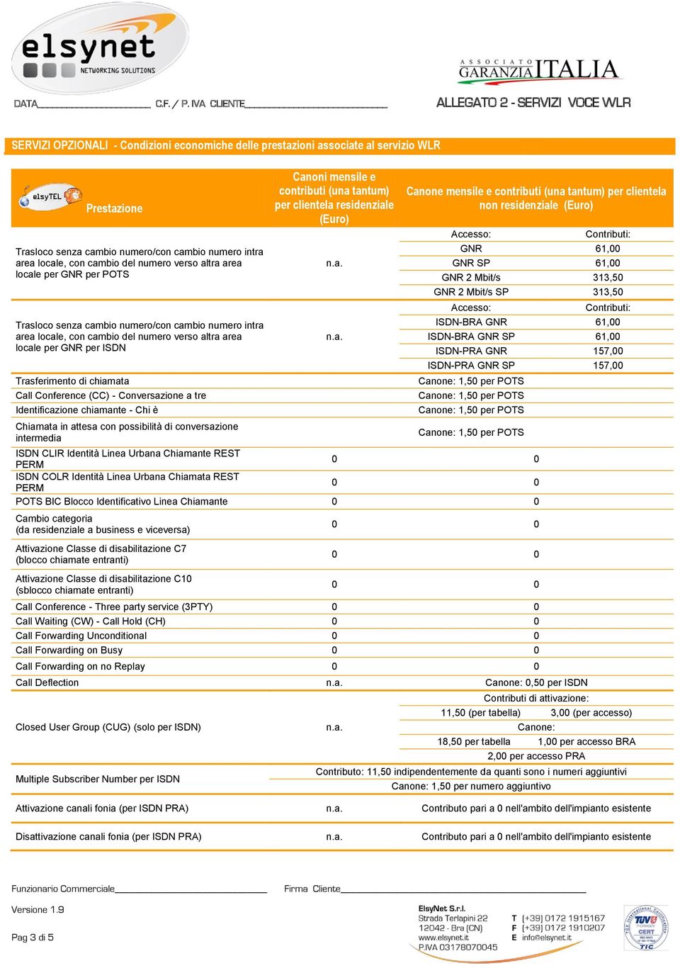 conversazione intermedia Canoni mensile e contributi (una tantum) per clientela residenziale () Canone mensile e contributi (una tantum) per clientela non residenziale () GNR 61,00 GNR 61,00 313,50