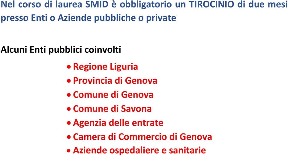 Regione Liguria Provincia di Genova Comune di Genova Comune di Savona