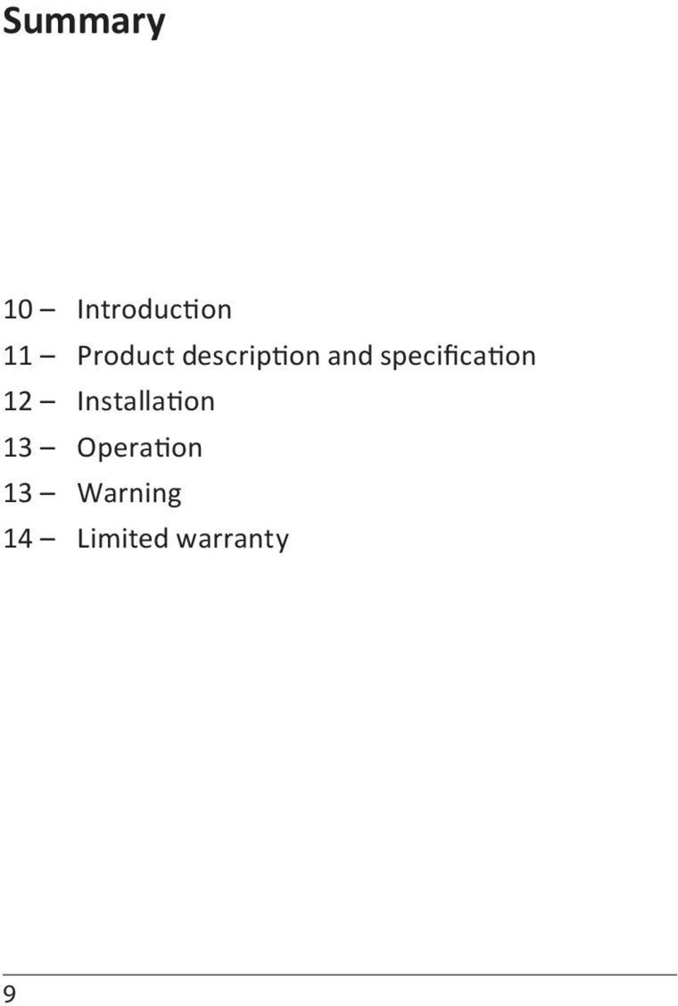 specification 12 Installation