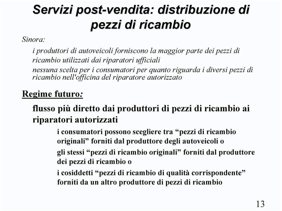 produttori di pezzi di ricambio ai riparatori autorizzati i consumatori possono scegliere tra pezzi di ricambio originali forniti dal produttore degli autoveicoli o gli stessi