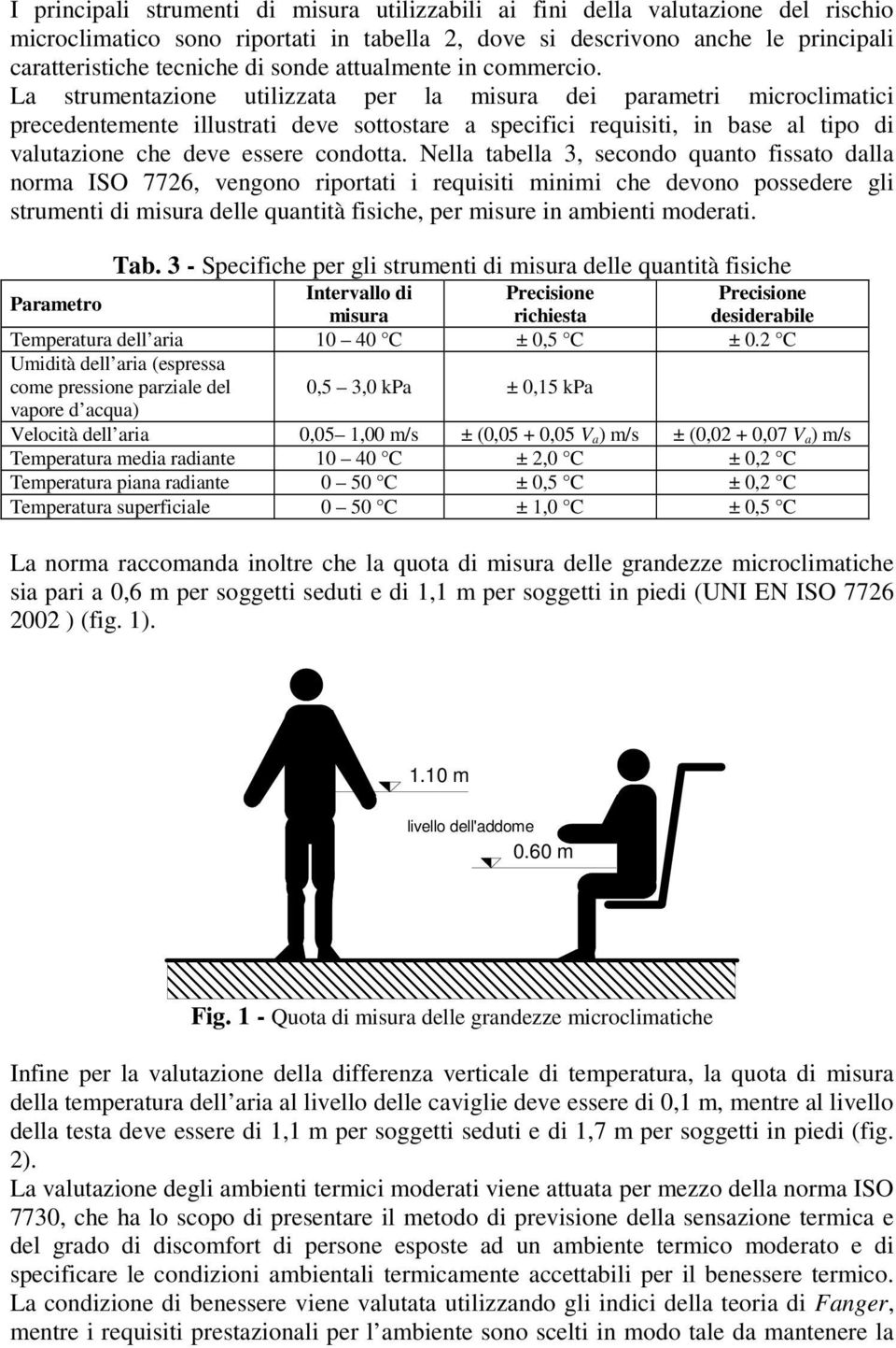 La strumentazione utilizzata per la misura dei parametri microclimatici precedentemente illustrati deve sottostare a specifici requisiti, in base al tipo di valutazione che deve essere condotta.