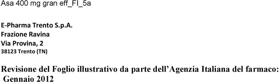 Trento (TN) Revisione del Foglio