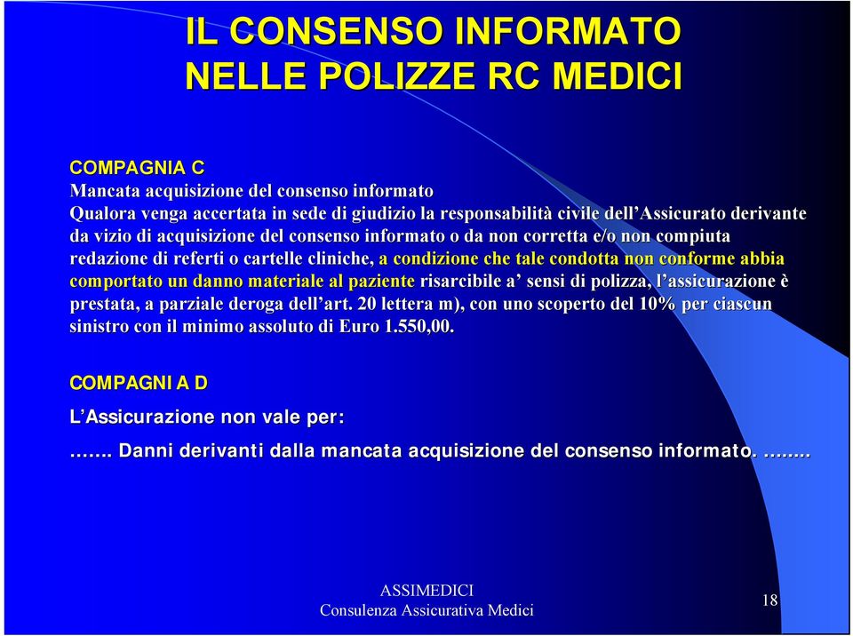 non conforme abbia comportato un danno materiale al paziente risarcibile a a sensi di polizza, l assicurazione l è prestata, a parziale deroga dell art.