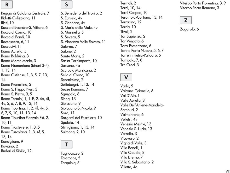 Trstevere,, 3, 5 Rm Tuscln,, 3, 4f, 5, 3, 4 Rncigline, 9 Rvin, 2 Ruderi di Sibill, 2 S S Benedett del Trnt, 2 S Eursi, 4v S Gennr, 4v S Mri delle Mle, 4v S Mrinell, 5 S Sever, 5 S Vincenz Vlle Rvet,