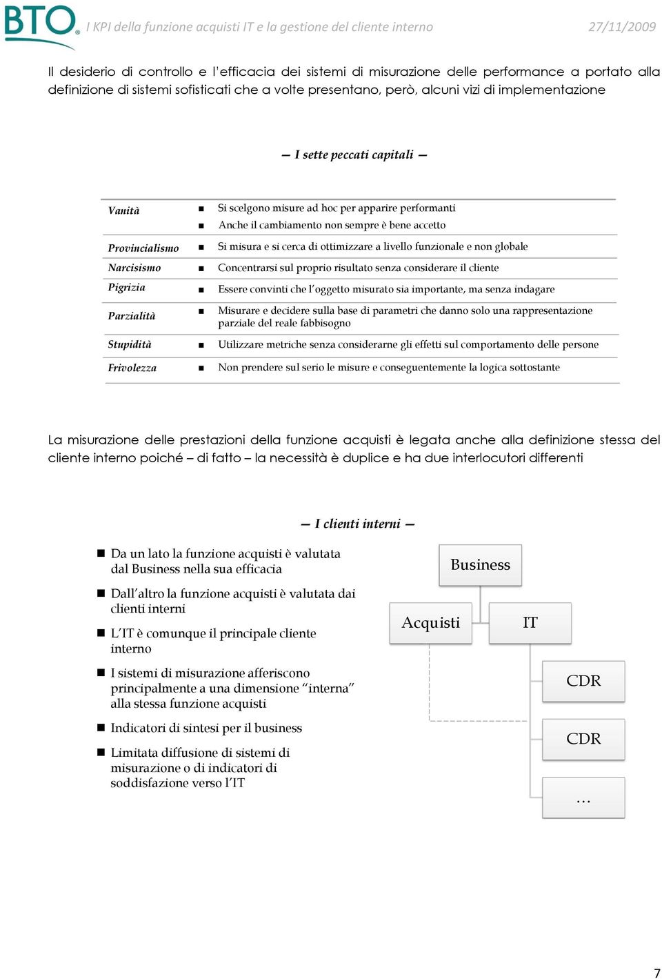 sette peccati capitali Vanità Provincialismo Narcisismo Pigrizia Parzialità Stupidità Frivolezza Si scelgono misure ad hoc per apparire performanti Anche il cambiamento non sempre è bene accetto Si