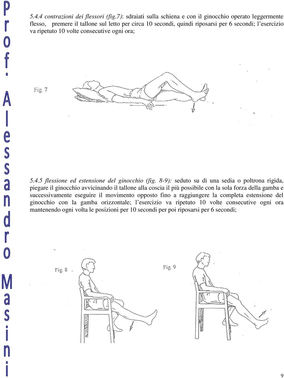 ripetuto 10 volte consecutive ogni ora; 5.4.5 flessione ed estensione del ginocchio (fig.