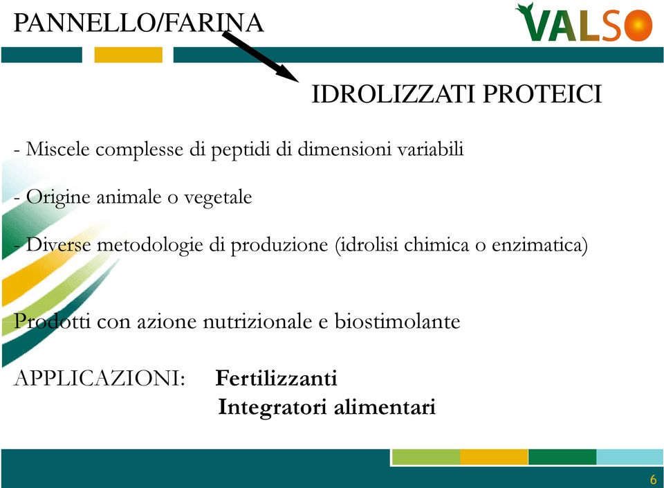 di produzione (idrolisi chimica o enzimatica) Prodotti con azione