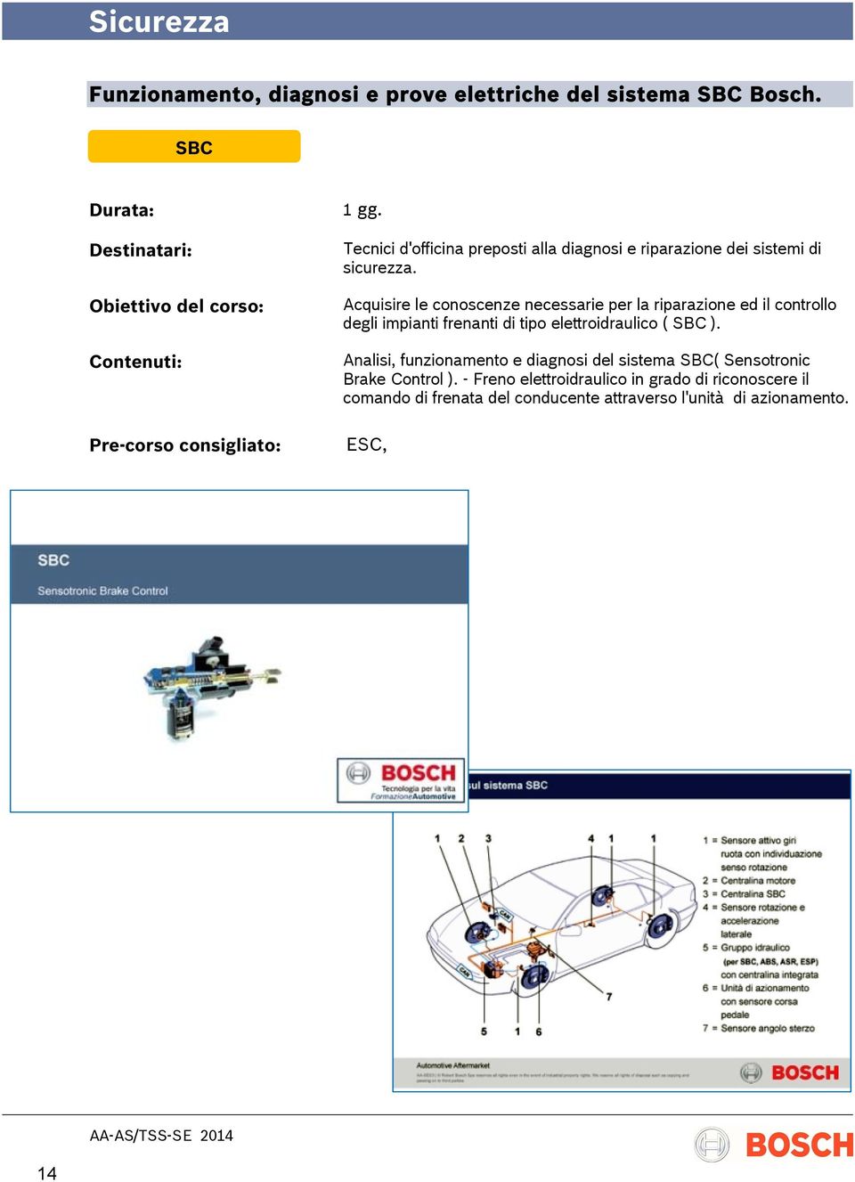 Acquisire le conoscenze necessarie per la riparazione ed il controllo degli impianti frenanti di tipo elettroidraulico ( SBC