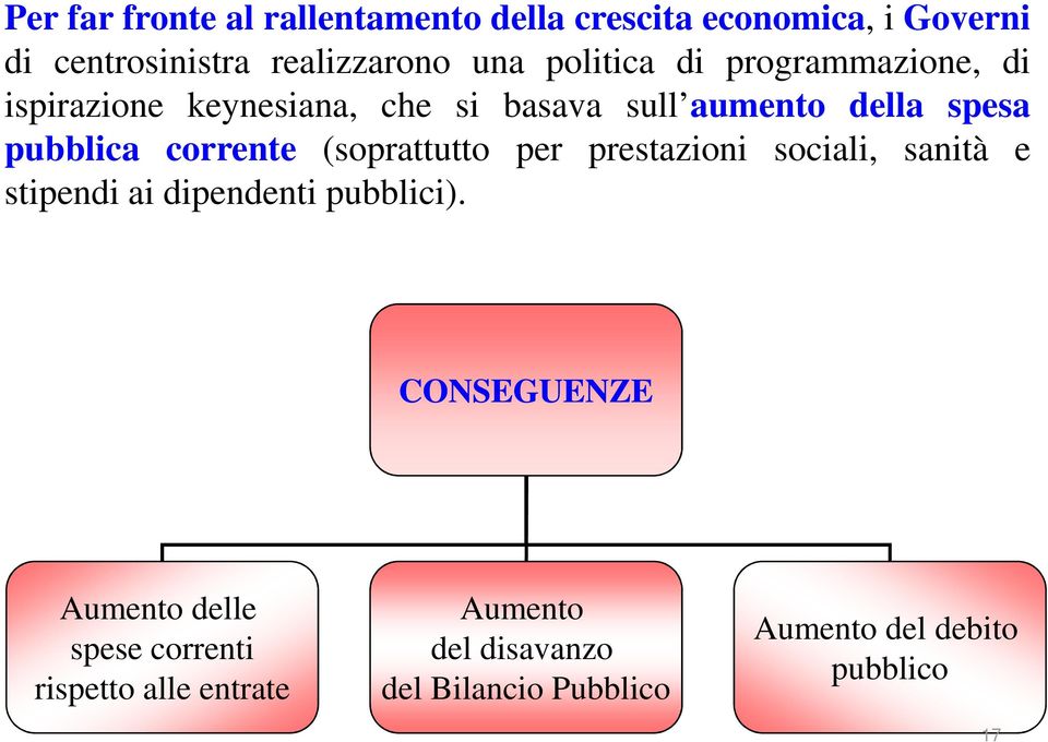 corrente (soprattutto per prestazioni sociali, sanità e stipendi ai dipendenti pubblici).