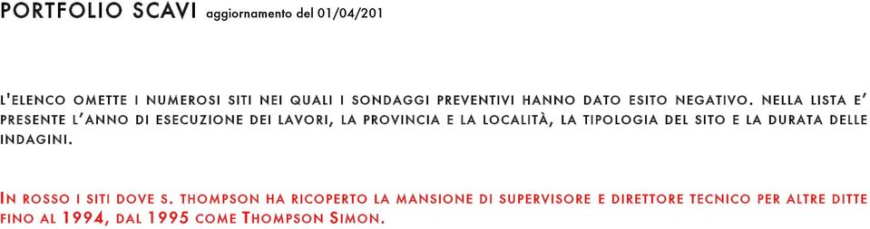 NELLA LISTA E PRESENTE L ANNO DI ESECUZIONE DEI LAVORI, LA PROVINCIA E LA LOCALITÀ, LA TIPOLOGIA DEL SITO