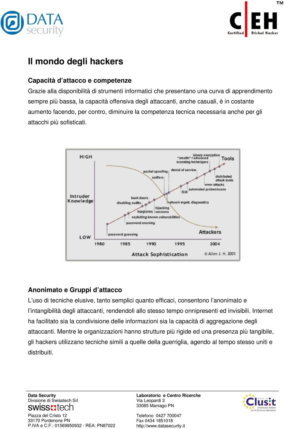 Anonimato e Gruppi d attacco L uso di tecniche elusive, tanto semplici quanto efficaci, consentono l anonimato e l intangibilità degli attaccanti, rendendoli allo stesso tempo onnipresenti ed