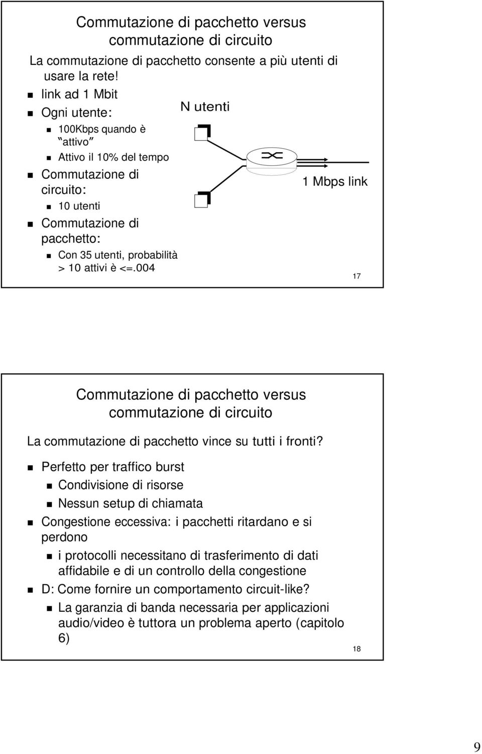 è <=.004 17 Commutazione di pacchetto versus commutazione di circuito La commutazione di pacchetto vince su tutti i fronti?