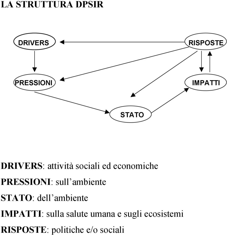 PRESSIONI: sull ambiente STATO: dell ambiente IMPATTI: