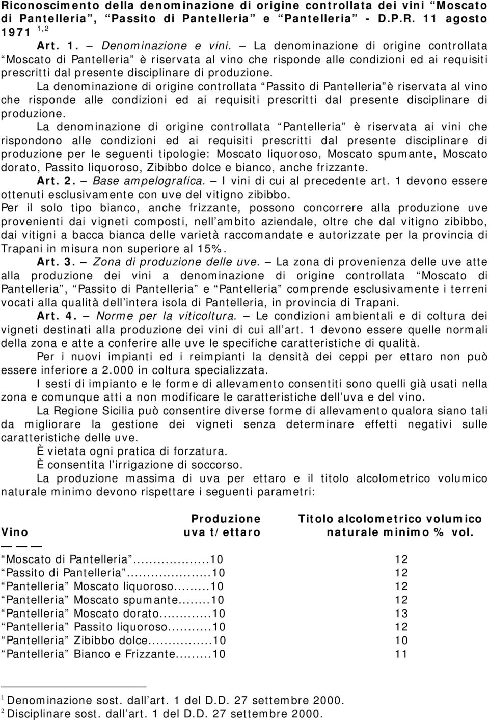 La denominazione di origine controllata Passito di Pantelleria è riservata al vino che risponde alle condizioni ed ai requisiti prescritti dal presente disciplinare di produzione.