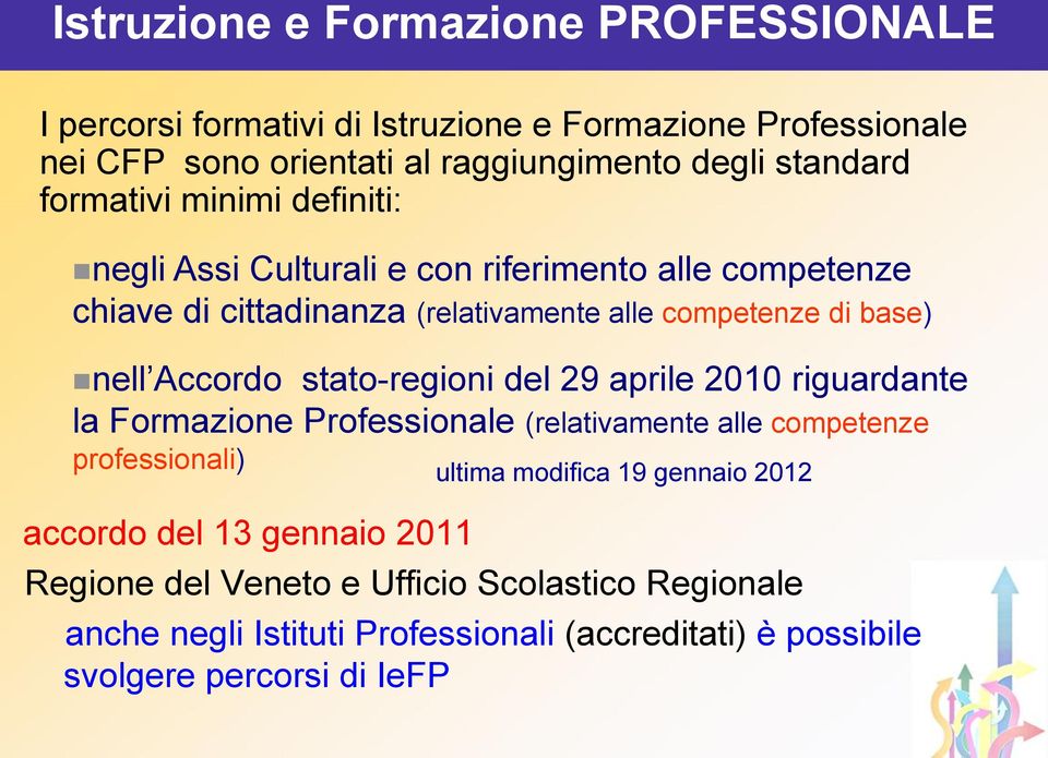 stato-regioni del 29 aprile 2010 riguardante la Formazione Professionale (relativamente alle competenze professionali) accordo del 13 gennaio 2011 ultima