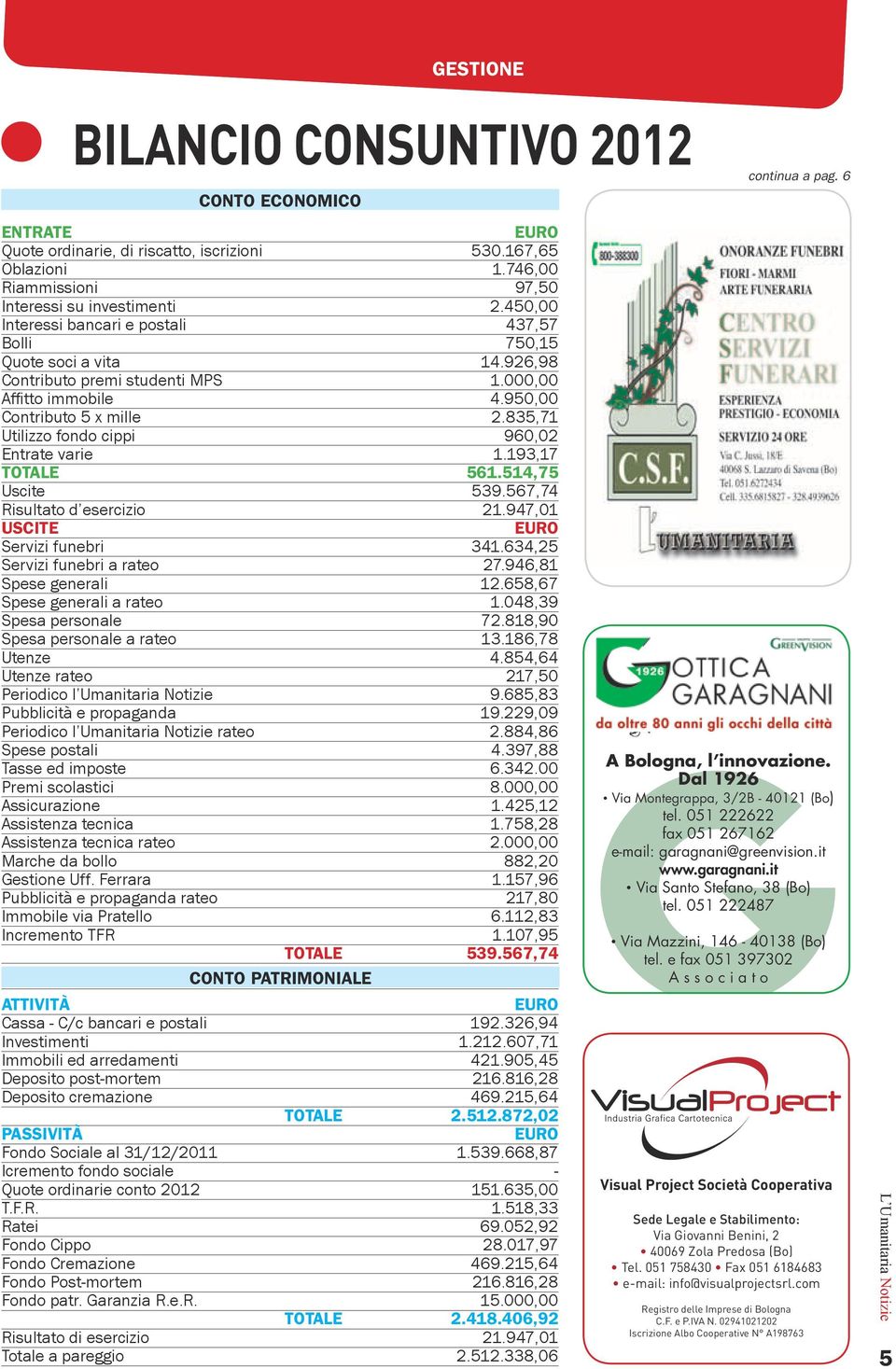 835,71 Utilizzo fondo cippi 960,02 Entrate varie 1.193,17 TOTALE 561.514,75 Uscite 539.567,74 Risultato d esercizio 21.947,01 USCITE EurO Servizi funebri 341.634,25 Servizi funebri a rateo 27.