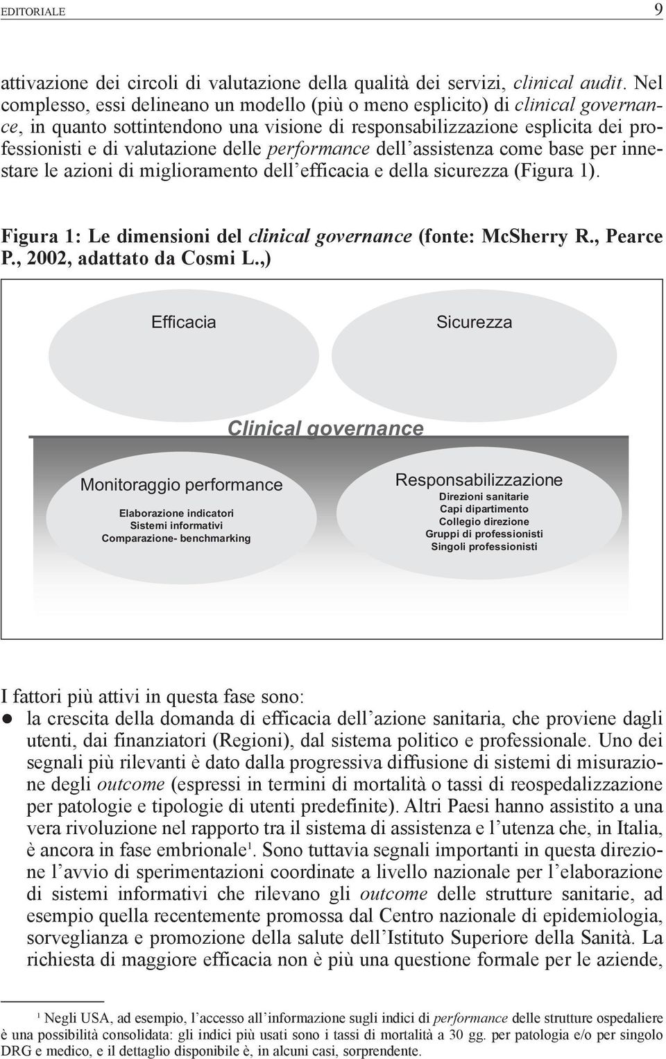 performance dell assistenza come base per innestare le azioni di miglioramento dell efficacia e della sicurezza (Figura 1). Figura 1: Le dimensioni del clinical governance (fonte: McSherry R.