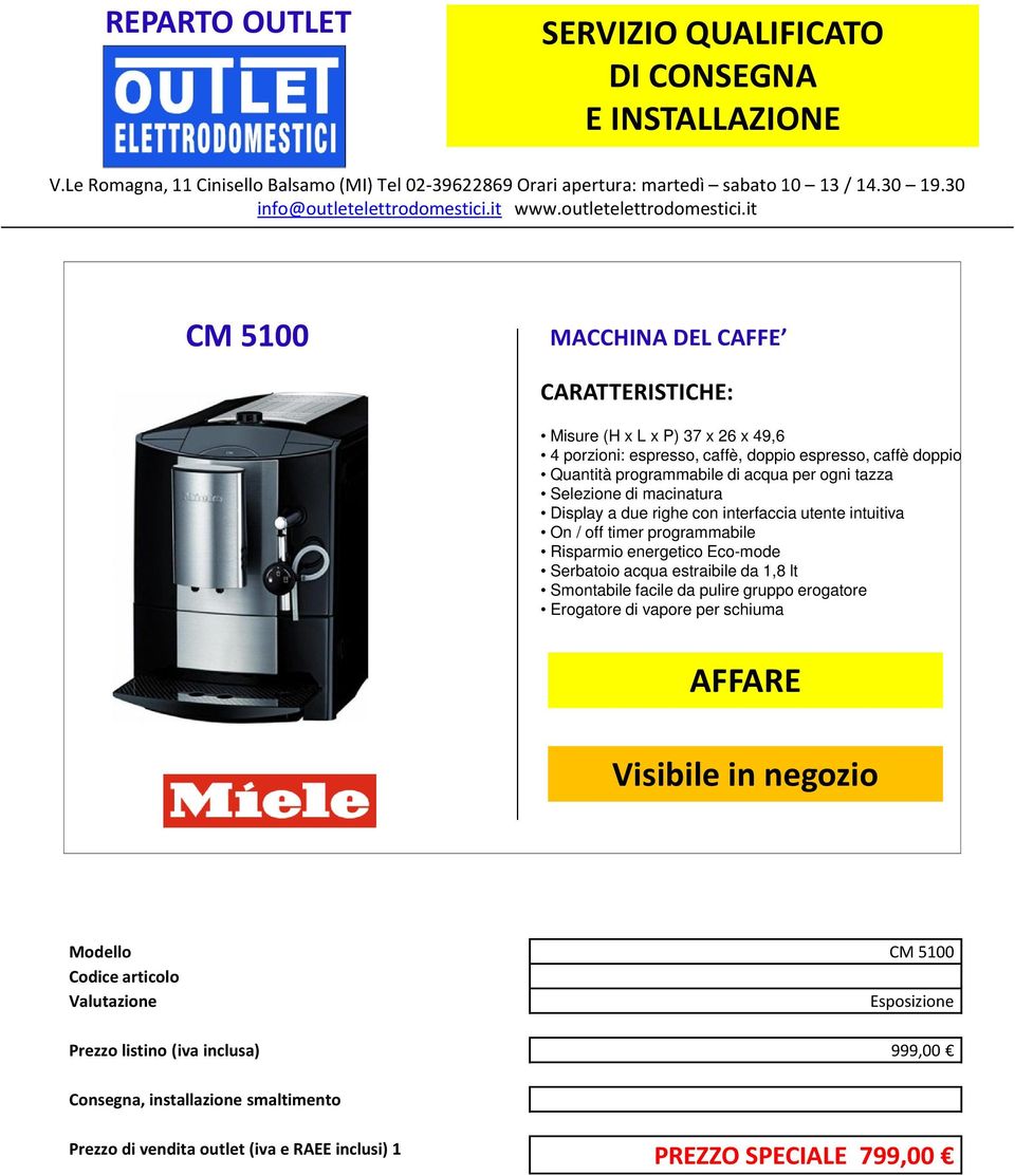 it CM 5100 MACCHINA DEL CAFFE CARATTERISTICHE: Misure (H x L x P) 37 x 26 x 49,6 4 porzioni: espresso, caffè, doppio espresso, caffè doppio Quantità programmabile di acqua per ogni tazza Selezione di