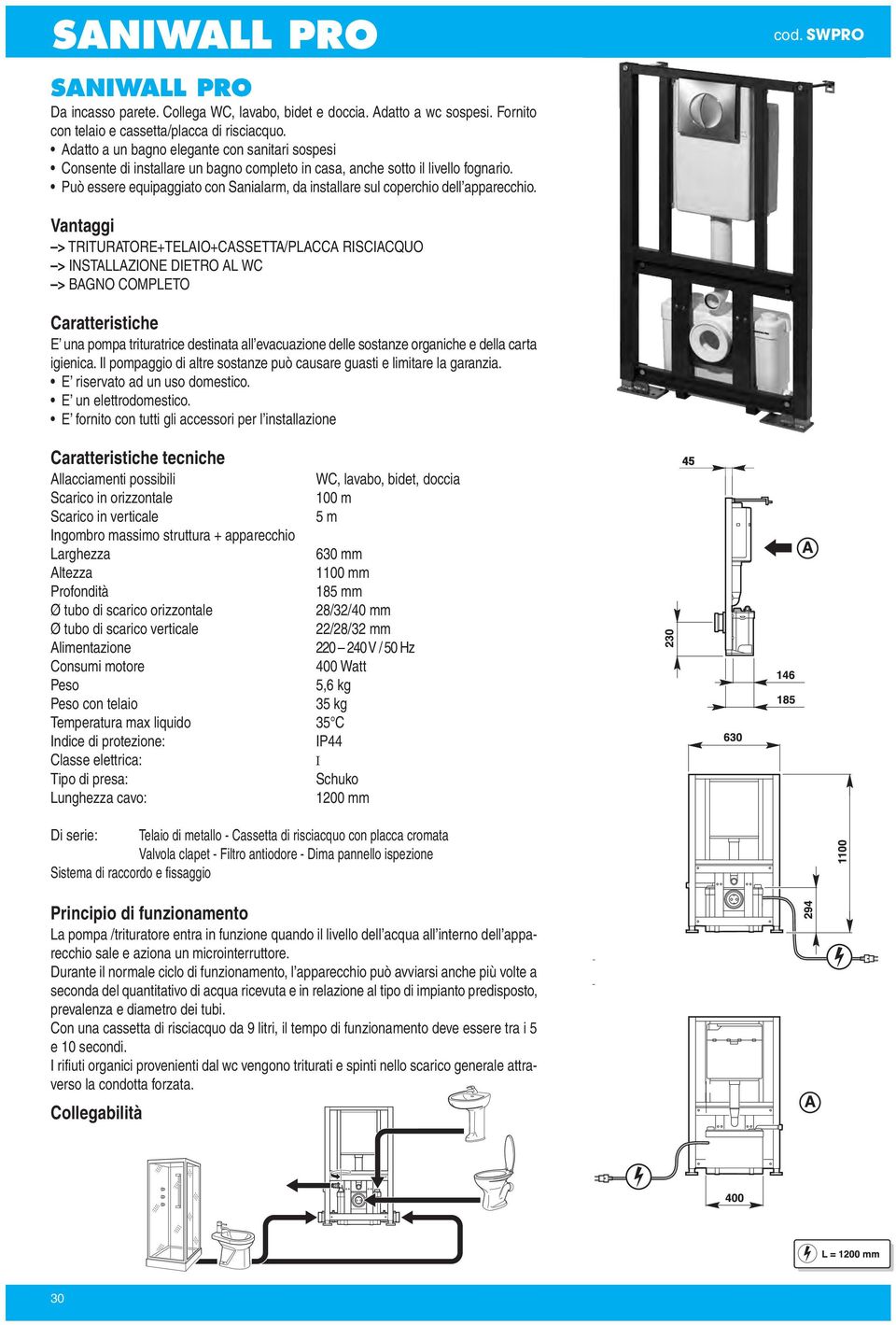 Può essere equipaggiato con Sanialarm, da installare sul coperchio dell apparecchio. cod.