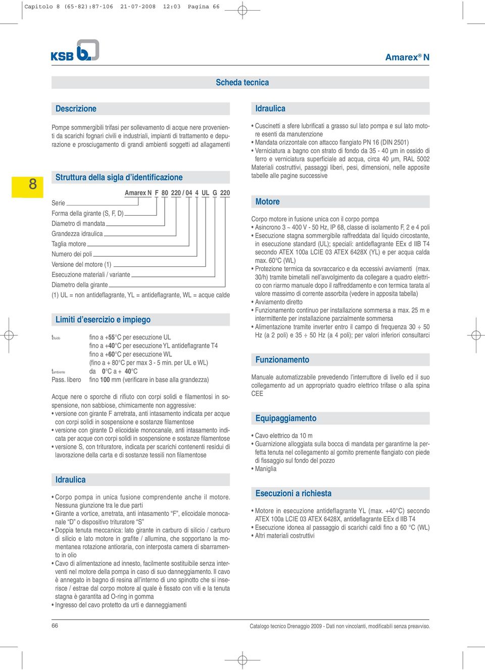 mandata Grandezza idraulica Taglia motore Numero dei poli Versione del motore (1) Esecuzione materiali / variante Diametro della girante (1) UL = non antideflagrante, YL = antideflagrante, WL = acque