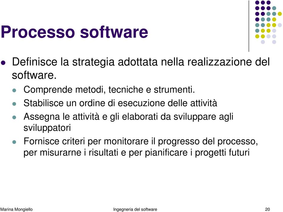 Stabilisce un ordine di esecuzione delle attività Assegna le attività e gli elaborati da sviluppare