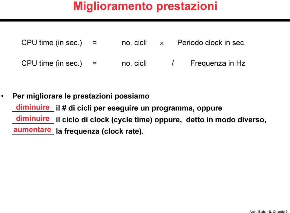 cicli / Frequenza in Hz Per migliorare le prestazioni possiamo diminuire il # di cicli