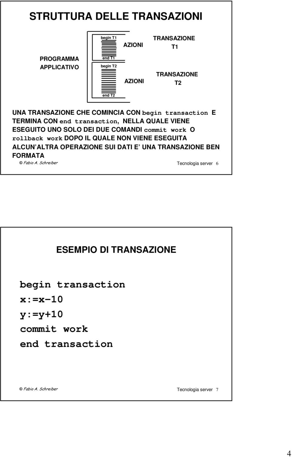 COMANDI commit work O rollback work DOPO IL QUALE NON VIENE ESEGUITA ALCUN ALTRA OPERAZIONE SUI DATI E UNA TRANSAZIONE BEN