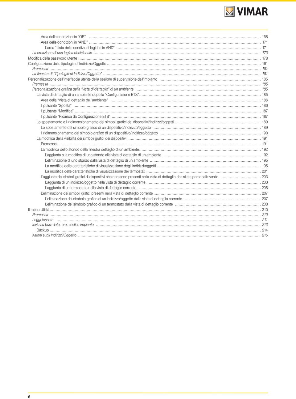 impianto 185 Premessa 185 Personalizzazione grafica della vista di dettaglio di un ambiente 185 La vista di dettaglio di un ambiente dopo la Configurazione ETS 185 Area della Vista di dettaglio dell