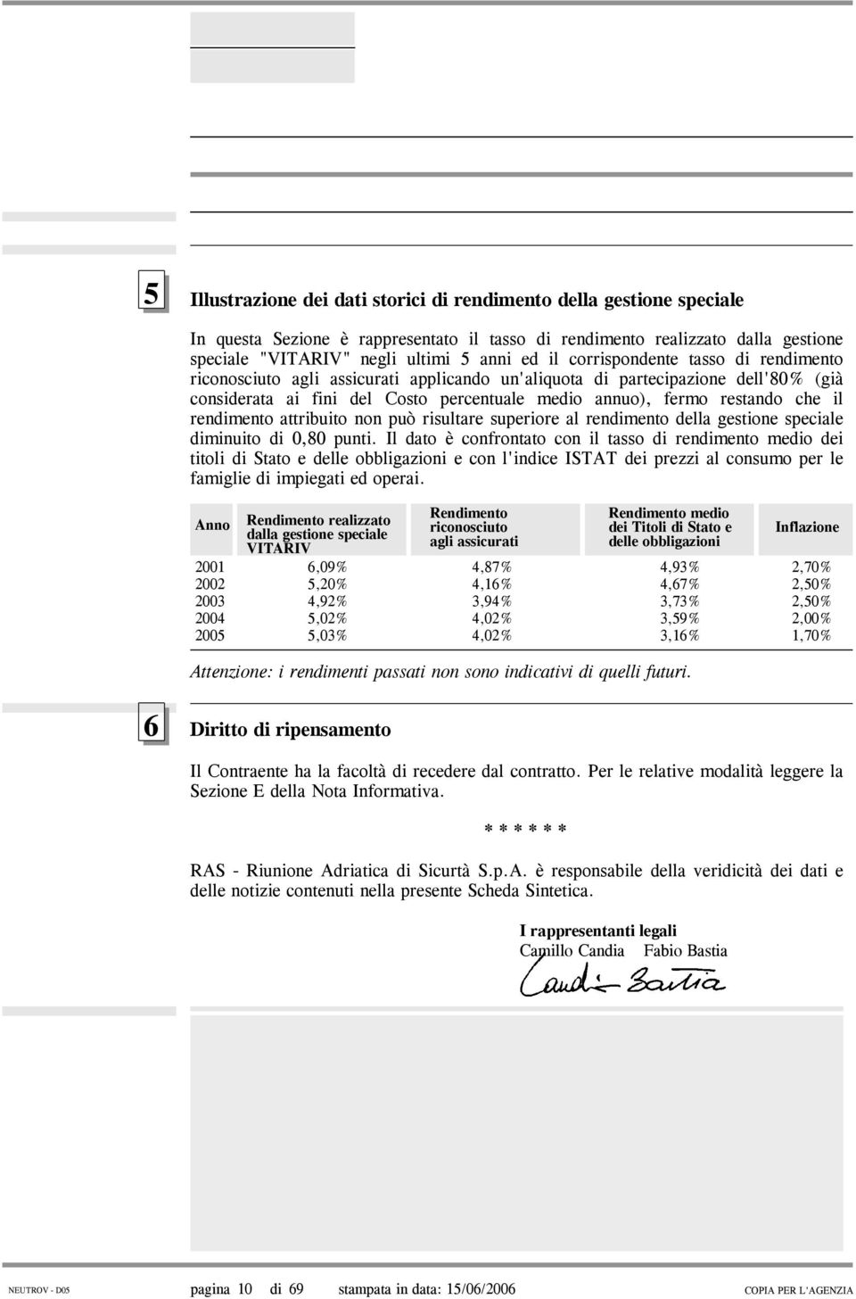 rendimento attribuito non può risultare superiore al rendimento della gestione speciale diminuito di 0,80 punti.