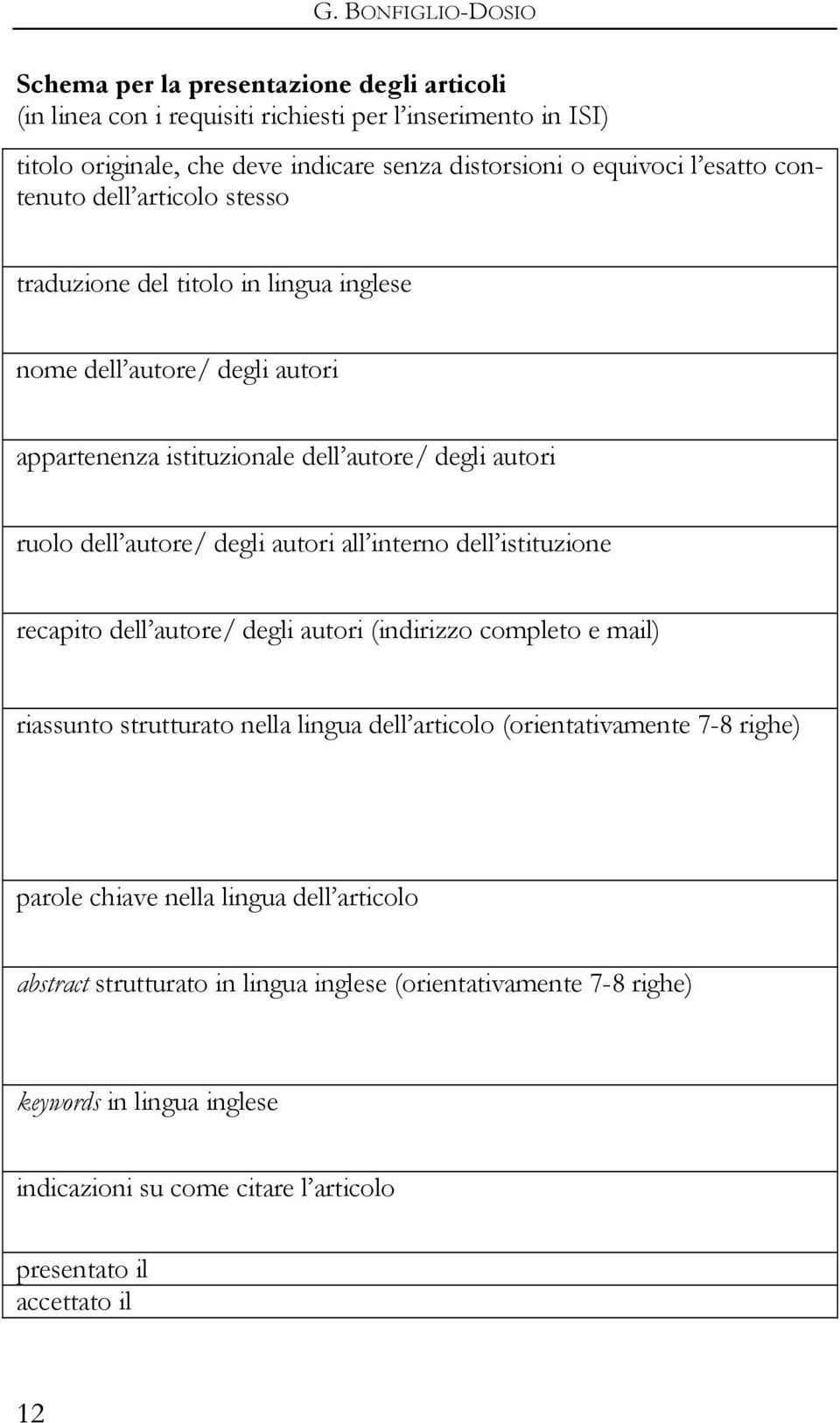 autori all interno dell istituzione recapito dell autore/ degli autori (indirizzo completo e mail) riassunto strutturato nella lingua dell articolo (orientativamente 7-8 righe) parole