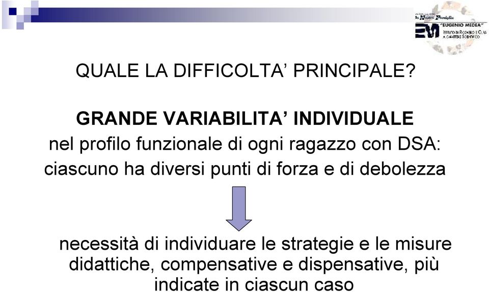 con DSA: ciascuno ha diversi punti di forza e di debolezza necessità