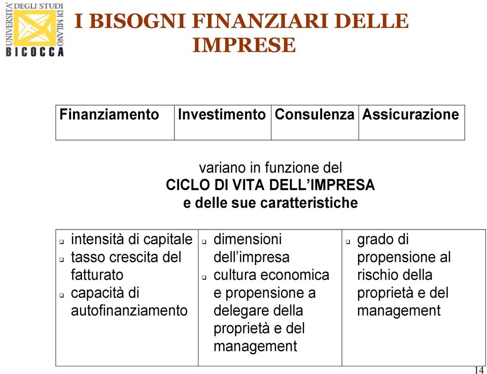 fatturato capacità di autofinanziamento q q dimensioni dell impresa cultura economica e propensione a