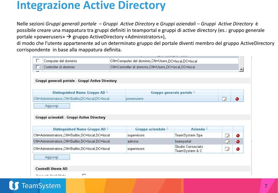 : gruppo generale portale «powerusers» gruppo ActiveDirectory «Administrators»), di modo che l utente