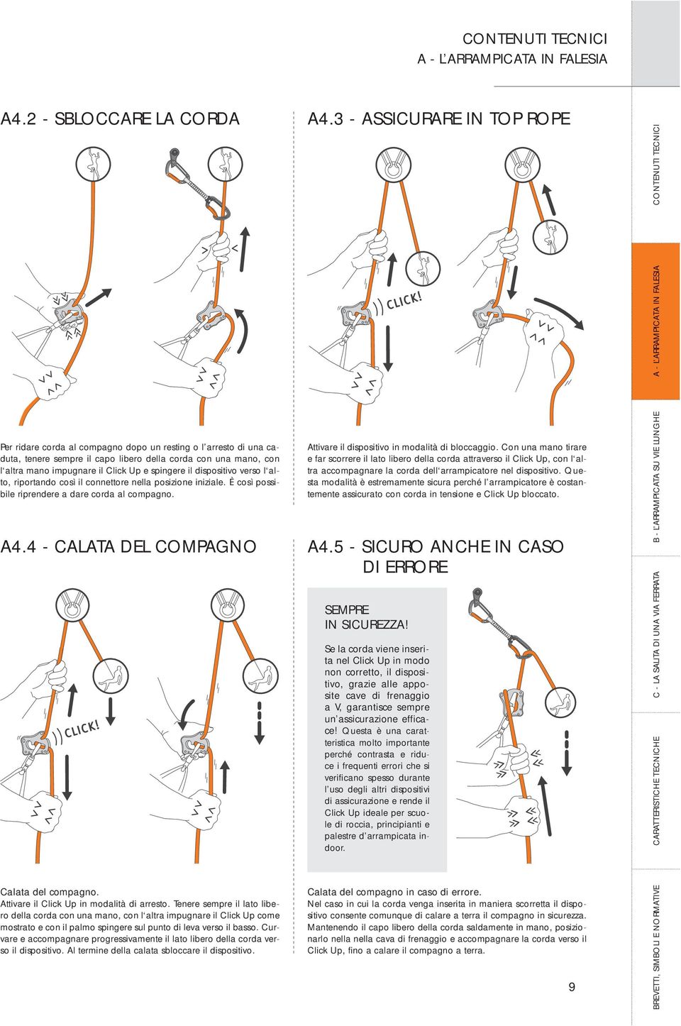 mano, con l altra mano impugnare il Click Up e spingere il dispositivo verso l alto, riportando così il connettore nella posizione iniziale. È così possibile riprendere a dare corda al compagno. A4.