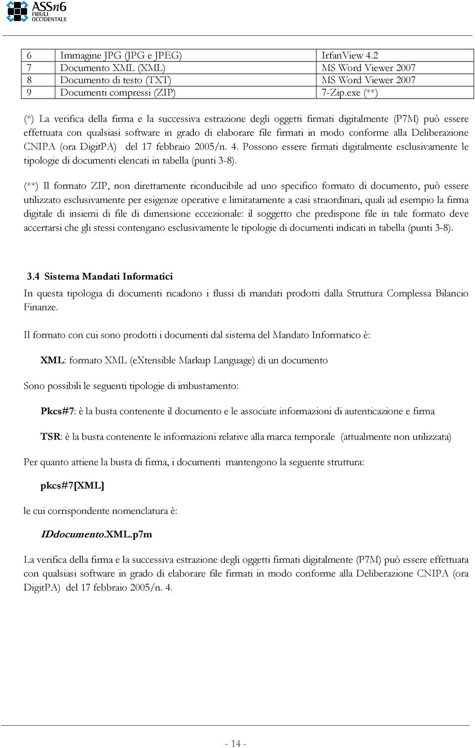 conforme alla Deliberazione CNIPA (ora DigitPA) del 17 febbraio 2005/n. 4. Possono essere firmati digitalmente esclusivamente le tipologie di documenti elencati in tabella (punti 3-8).